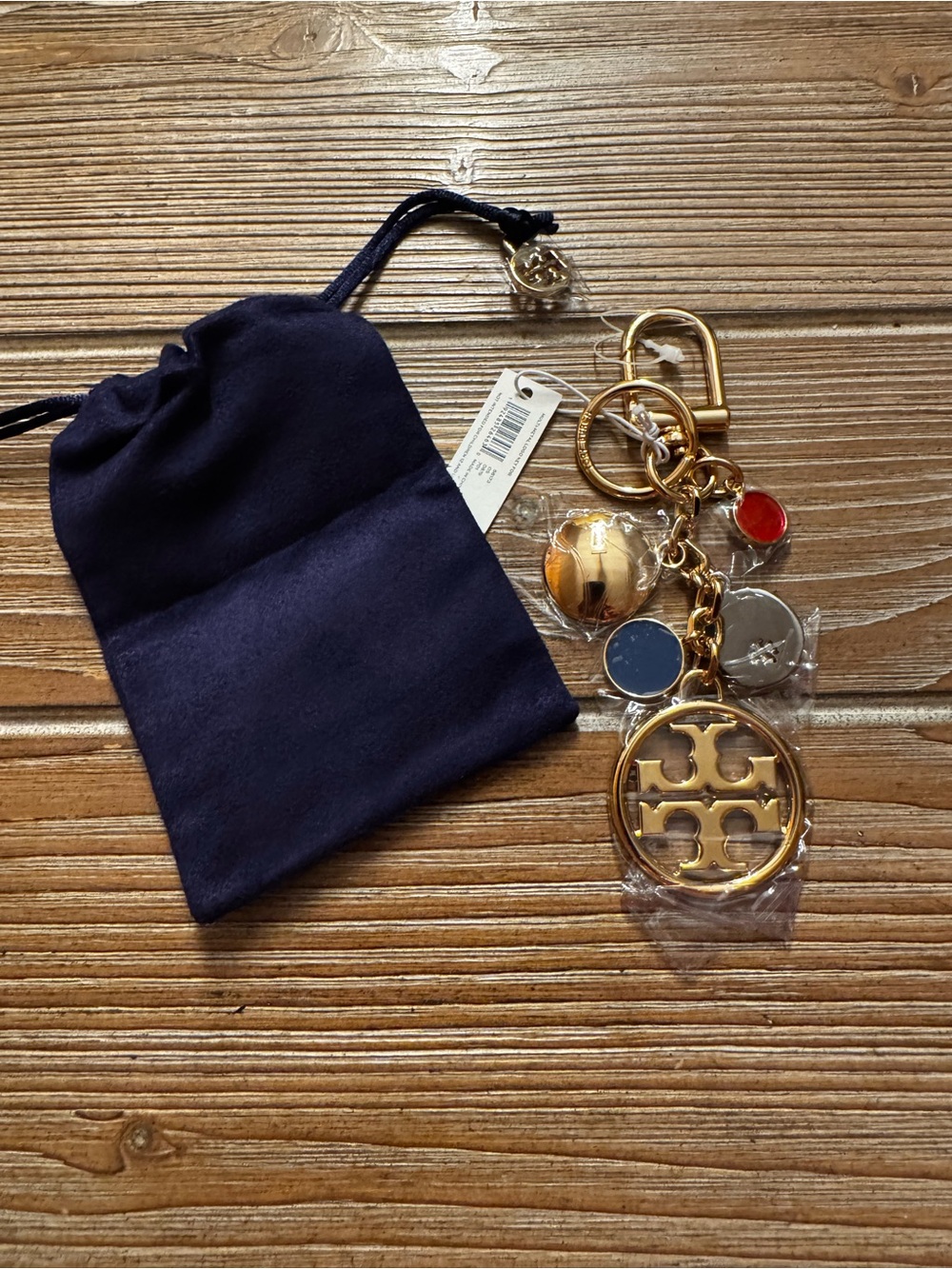 Authentic Tory Burch Multi-Metal Double T Logo Key Fob Bag Charm 58173 NWT - Picture 2 of 7